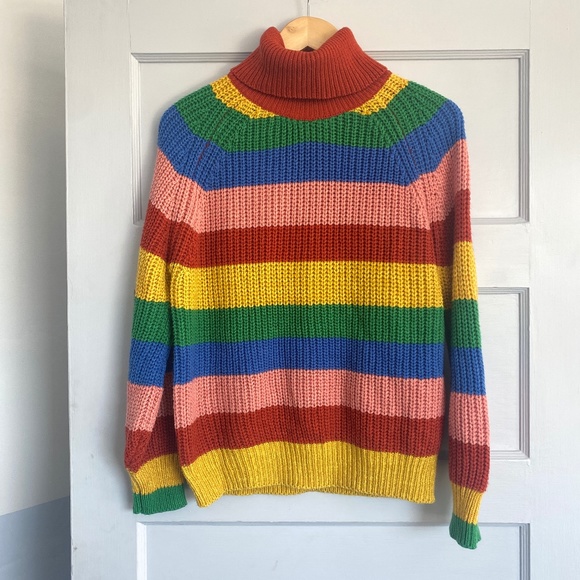 Sweaters - Knitted Block Stripe Turtle Neck Long Sleeve Color Block EUC